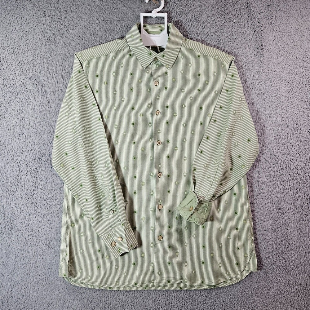 Tommy Bahama Shirt Top Women Small 95% Silk Button Flip Cuff Green White Striped